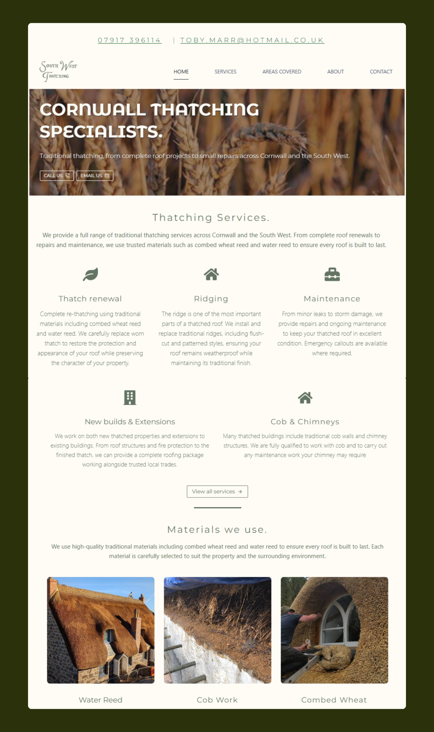 Website Design by Outpost Social Co Website Design for South West Thatching in Cornwall