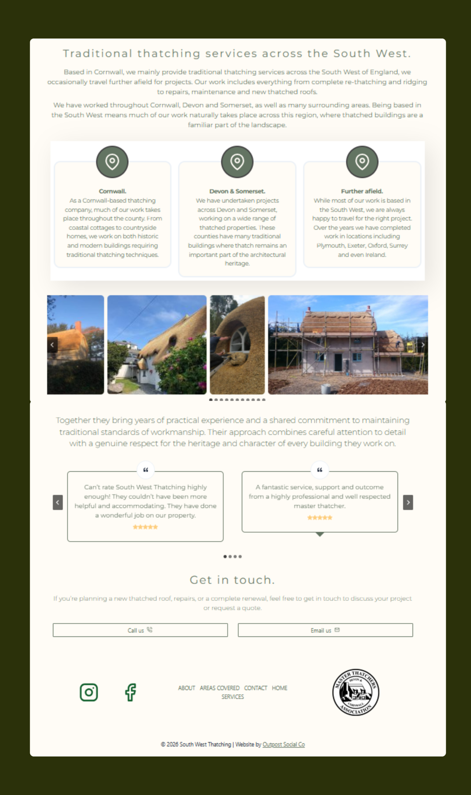 Website designed by Outpost Social Co Website Design for South West Thatching in Cornwall, Penzance